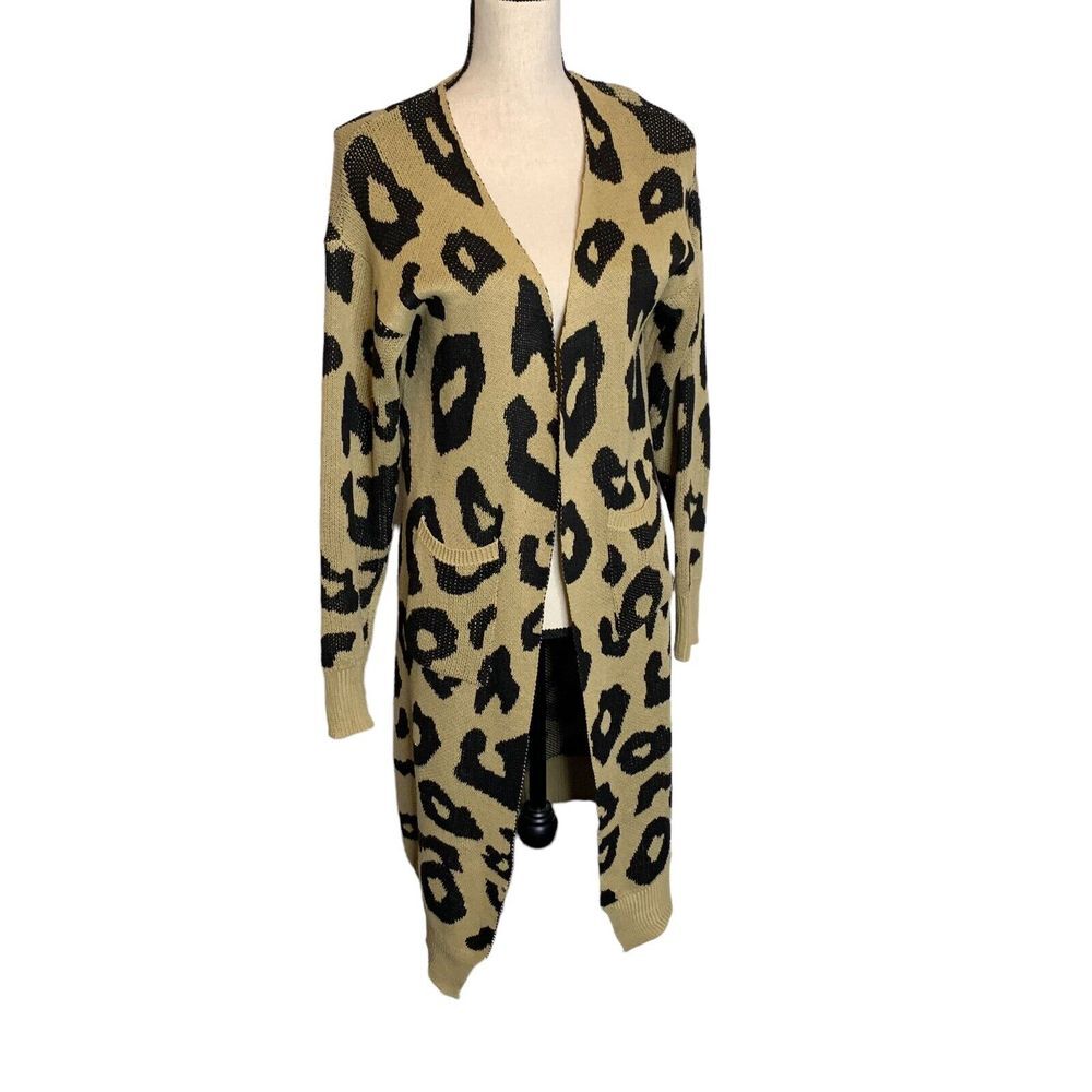 Angashion Duster Womens Large Animal‎ Print Open Front Cardigan Pockets LS